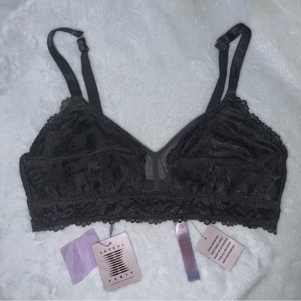 Savage X Fenty Floral Lace & Mesh Charcoal Bra/Bralette